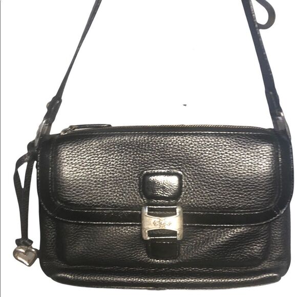 Stylish Small Black Leather Brighton Shoulder Bag with Patent Trim. NWOT - Picture 10 of 12